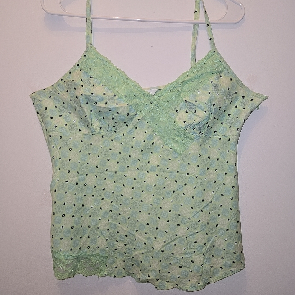 George Mint Green Polka Dot Lace Cami Top